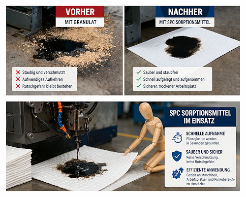 Granulat und SPC Sorptionsmittel im Vergleich