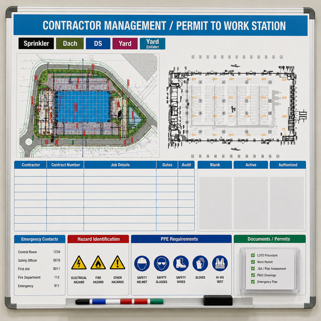 Whiteboard f&uuml;r Lockout-Tagout Planung