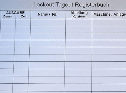Innenansicht des Lockout-Tagout Registerbuchs