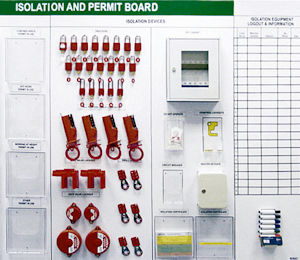 Shadowboard mit Tabelle und LOTO-Equipment